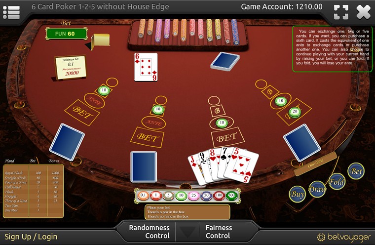 6 Card Poker game table, Six Card Poker bets